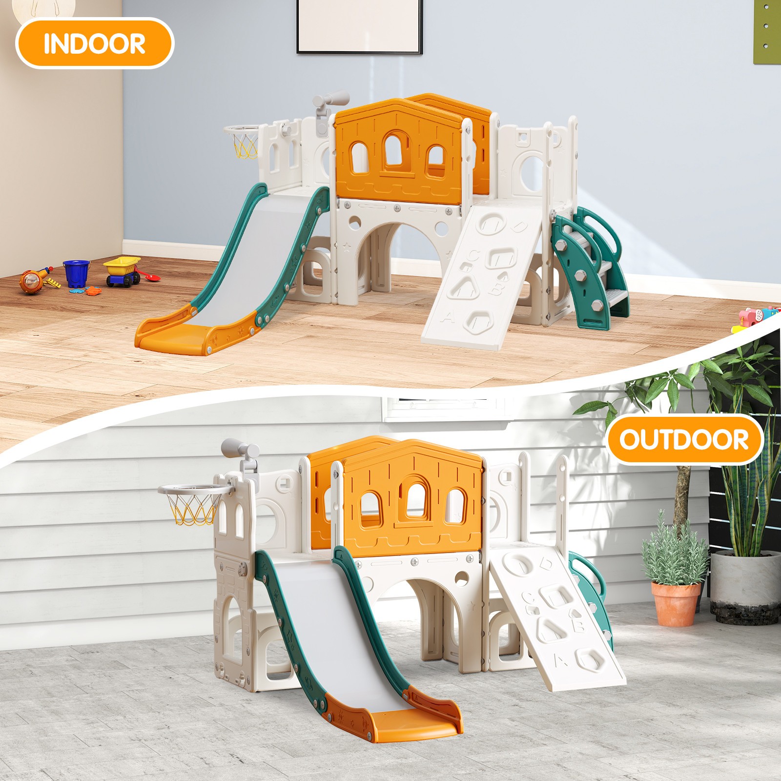 9 in 1 Toddler Slide Set with Rock Wall, Slide for Kids 1-3, Indoor & Outdoor