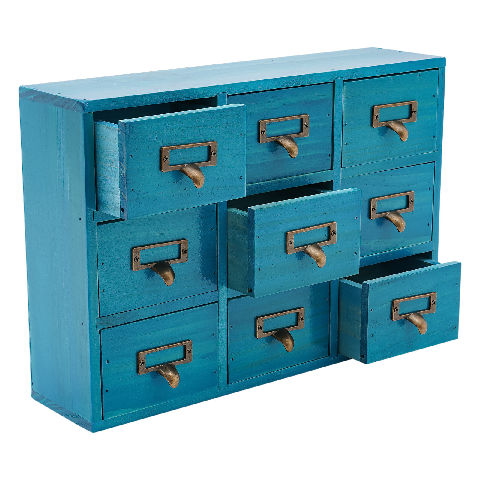 9 Drawers Apothecary Cabinet Case Wooden Desk Drawer Organizer Herb Storage Box