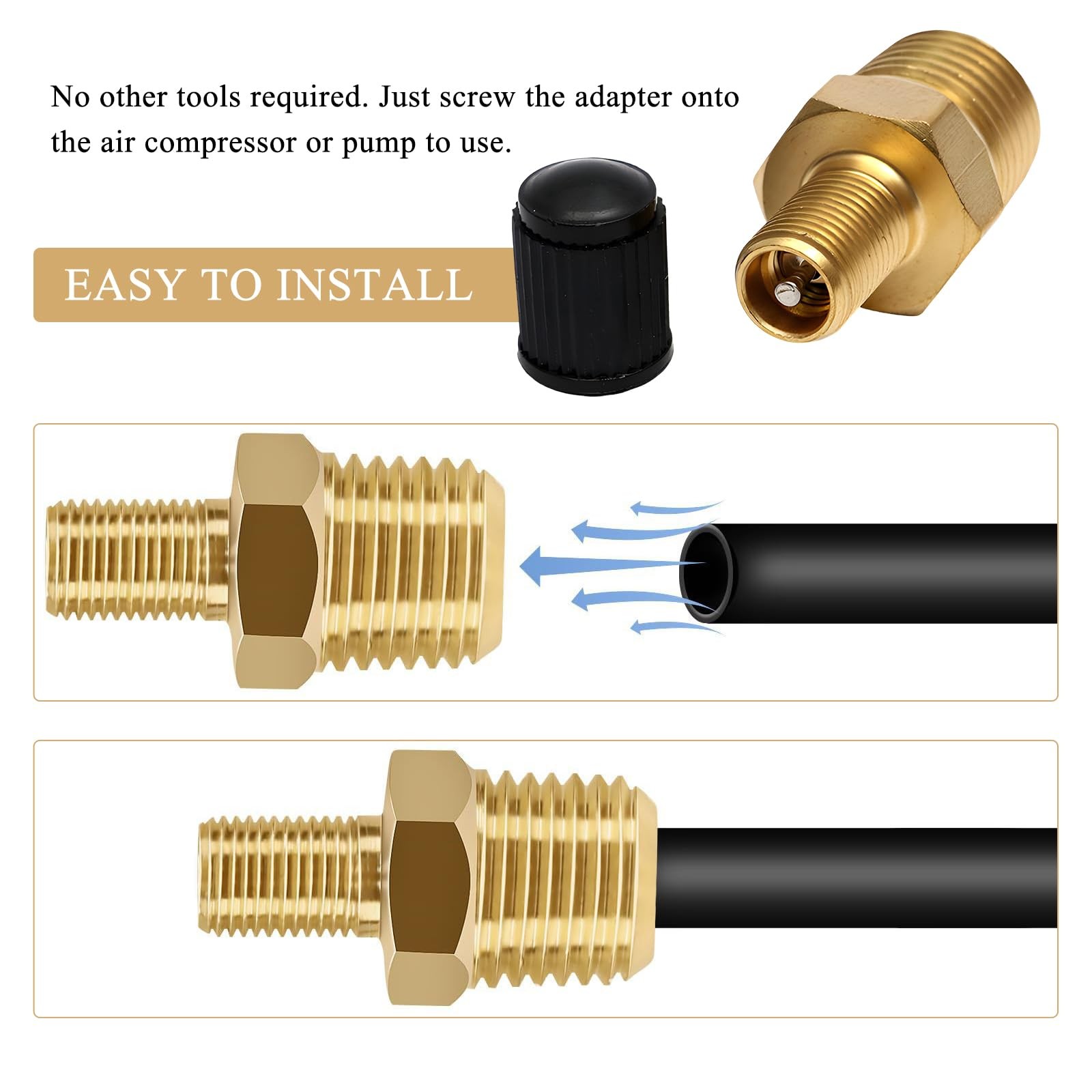 2PCS Brass Air Inflator Adapter, 1/4 NPT M to Standard Schrader Valve M with ...