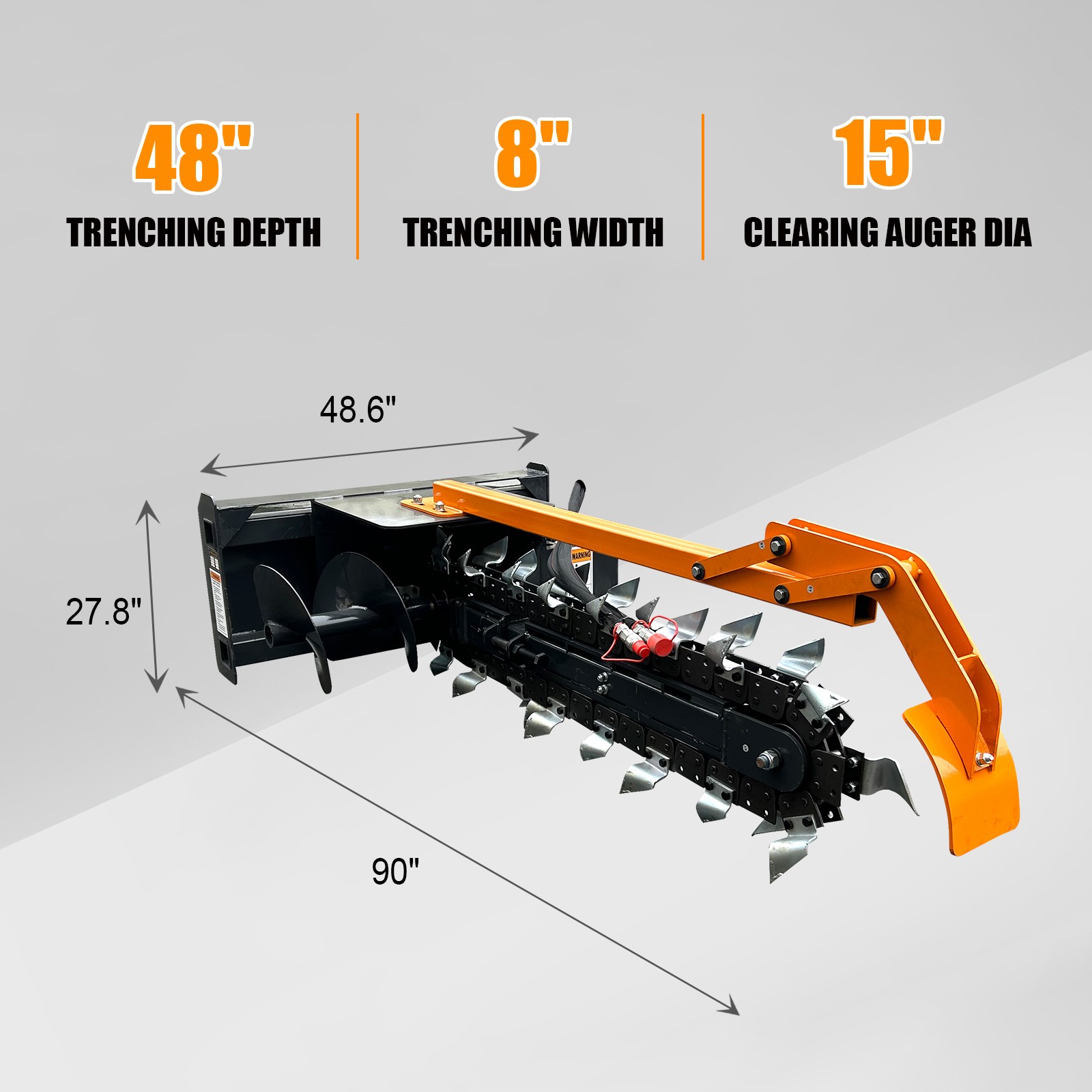 Wolverine 48" Skid Steer Loader Hydraulic Trencher Attachment 8" W TCR-12-48H US