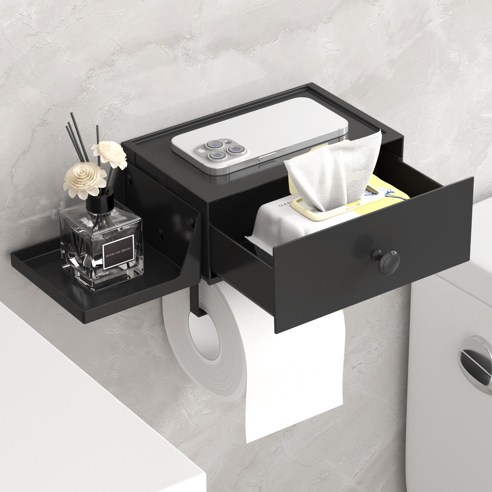 LEAGLOJOY Toilet Paper Holder with Shelf and Drawer