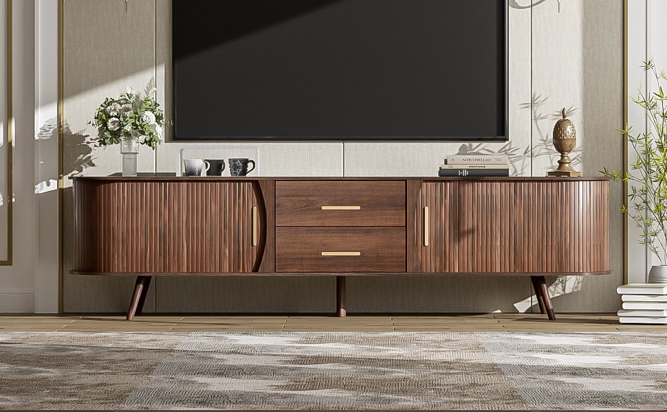 Modern TV Stand for 80" TV Entertainment Center Media Console Table W/ 2 Drawers