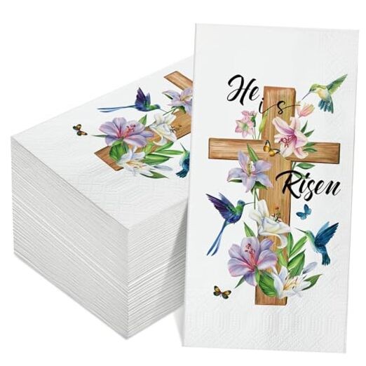 100 Pcs He Is Risen Napkins Bulk Spring Easter Dinner Napkins Jesus Cross