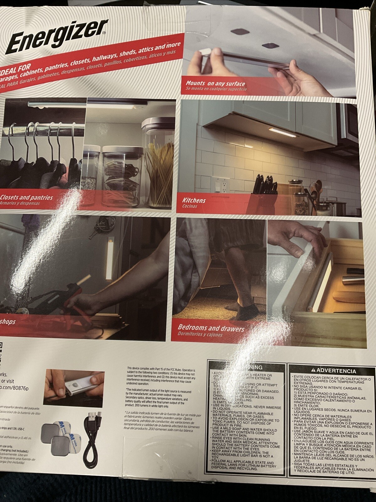 ⚡️Energizer Rechargeable 200 Lumens Light Bar, Motion-Sensing, Ultra-Thin - 2pk