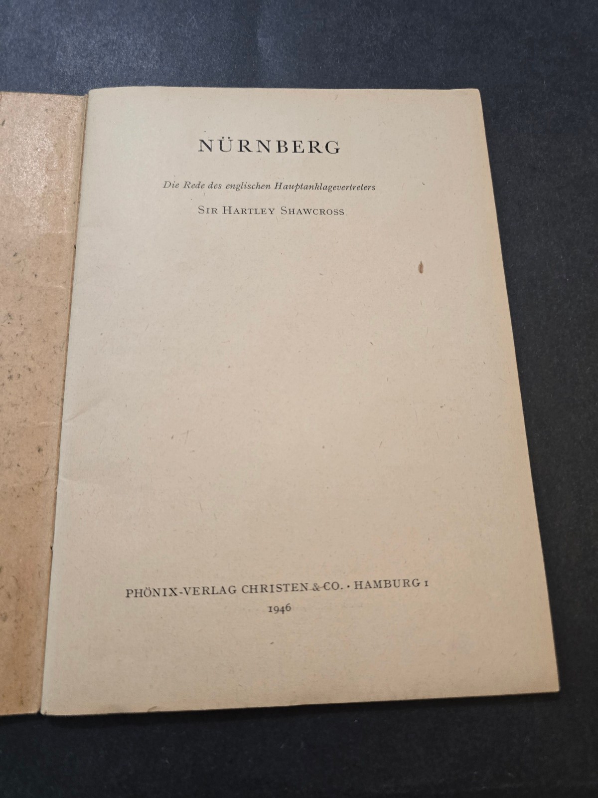 Post WW2 German 1946 Nurnberg Trials Book Shawcross Speech German Edition