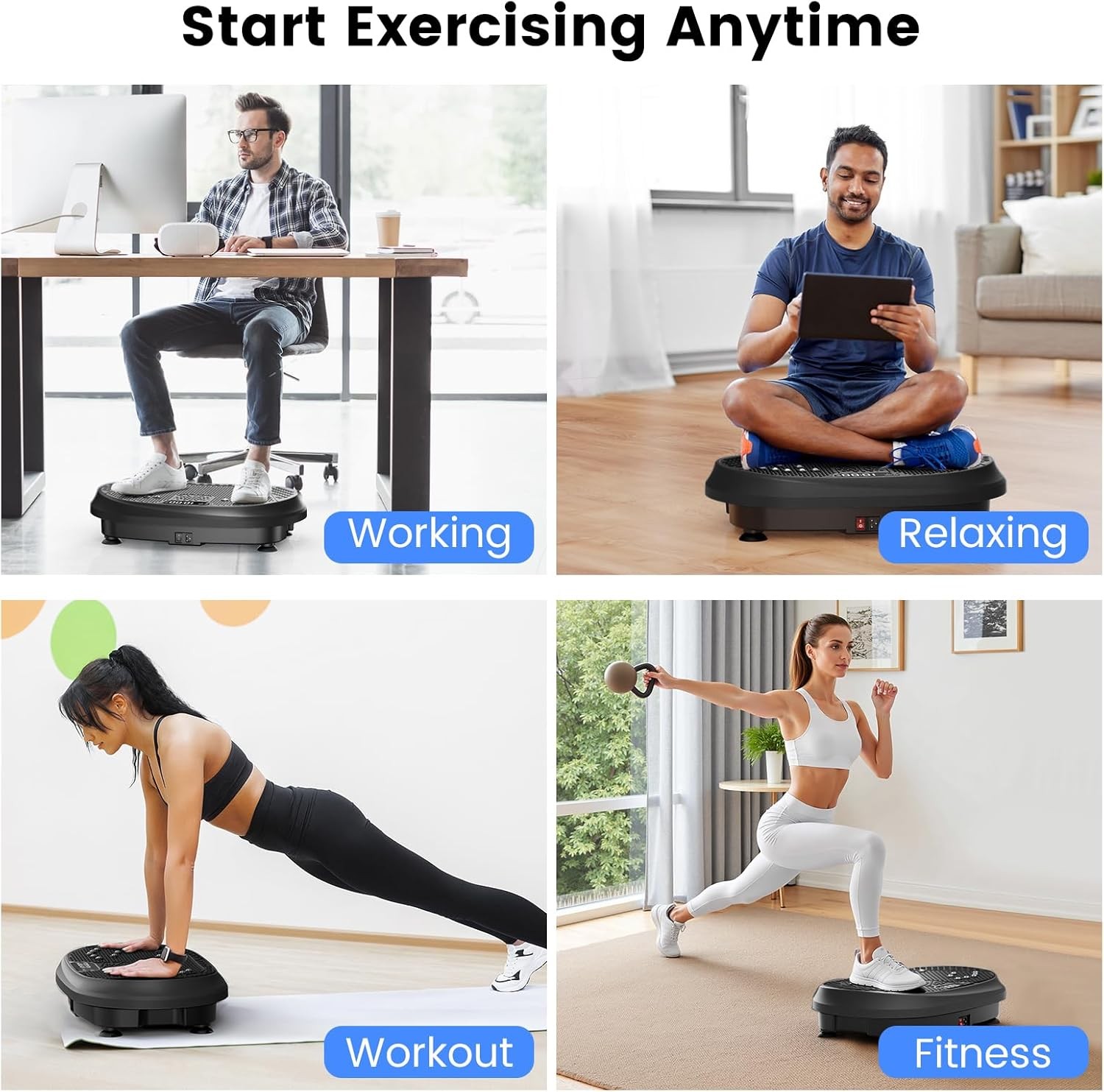 Vibration Plate Exercise Machine Bluetooth Lymphatic Drainage Home Blue