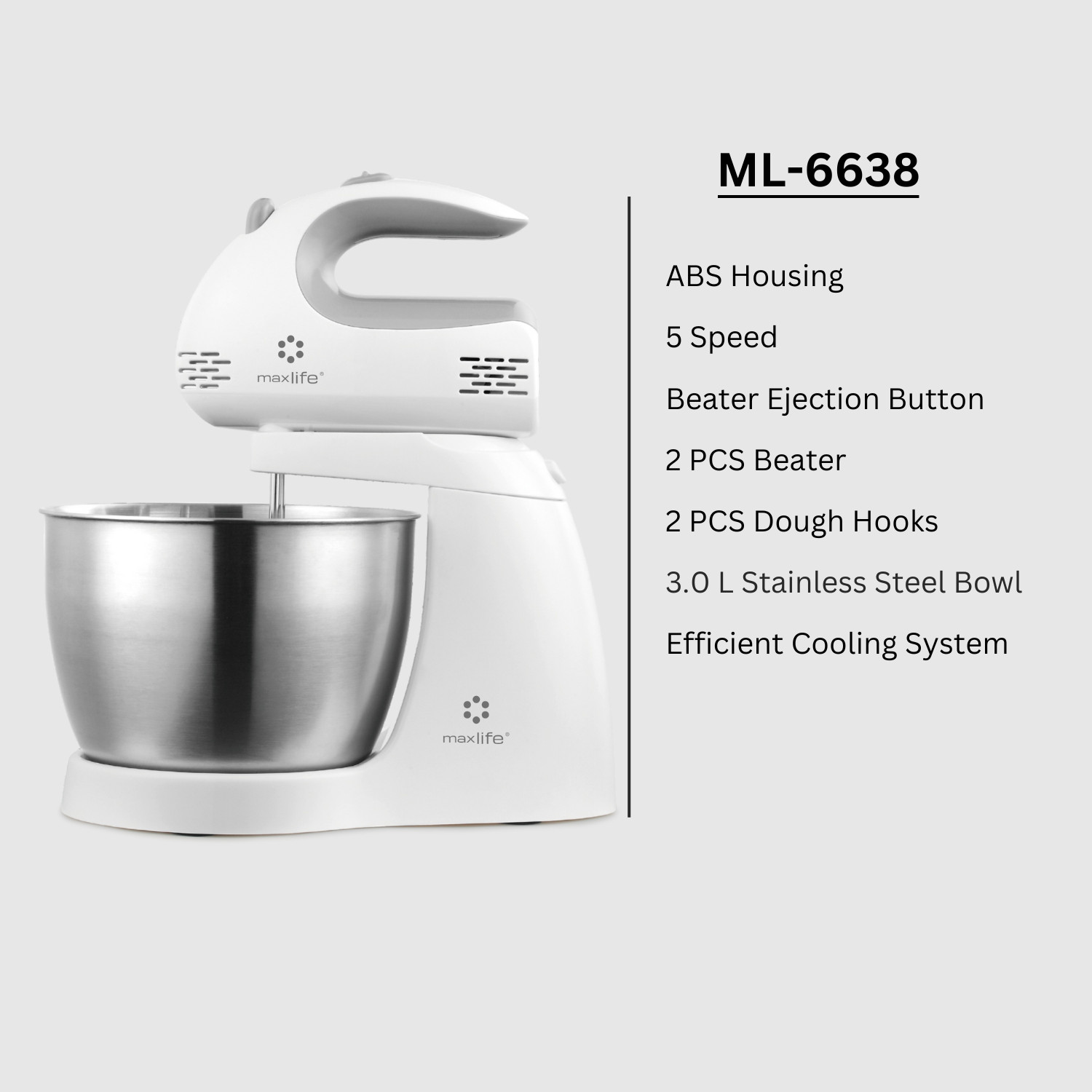 3.2 Qt Stand Mixer - 5-Speed Electric Mixer with Stainless Steel Bowl, White