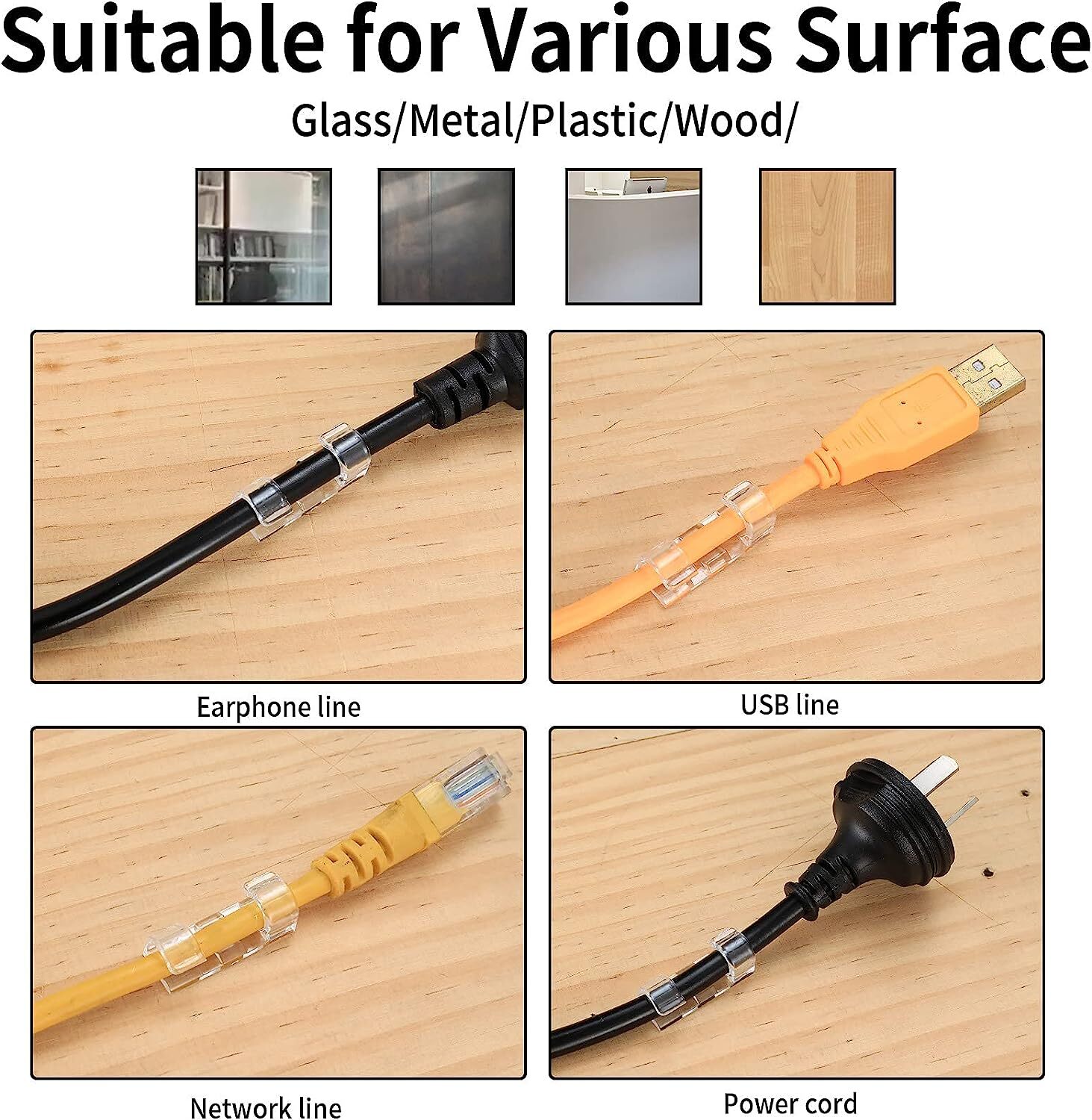 10-100 Cable Clips Self-Adhesive Tie Cord Management Wire Holder Organizer Clamp