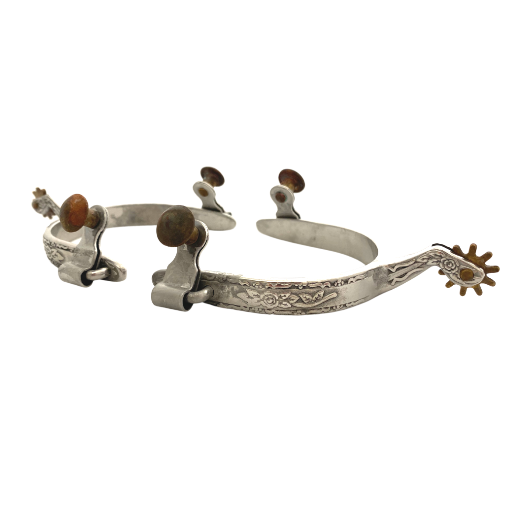 Stainless Steel Flower Engraved Spurs - Youth