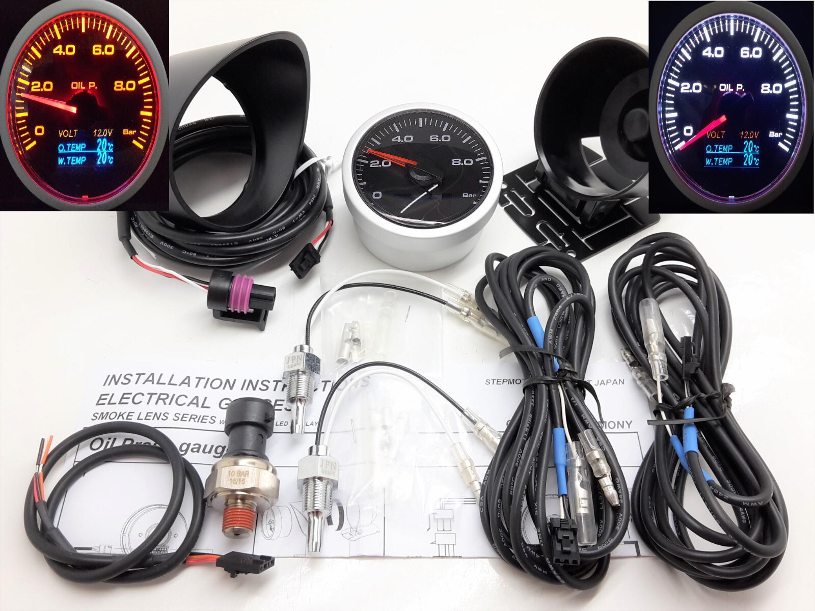 RSR Oil Pressure Gauge 4 in 1 Clear Oil Temperature Water Temperature 60mm Instrument TT