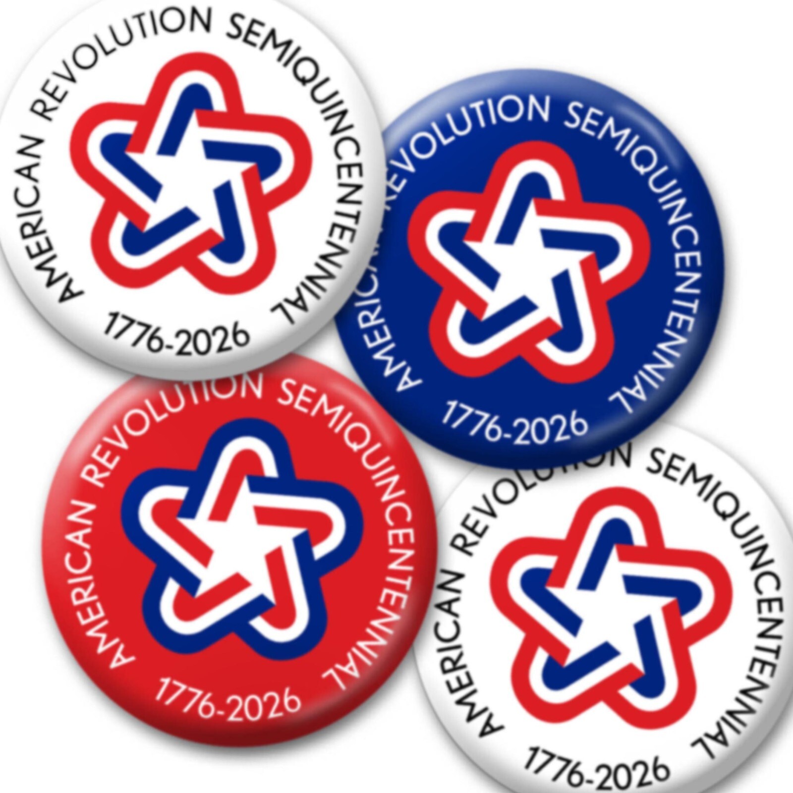 USA 250 4-pack Buttons - America Revolution Vintage Star 1776-2026 250th