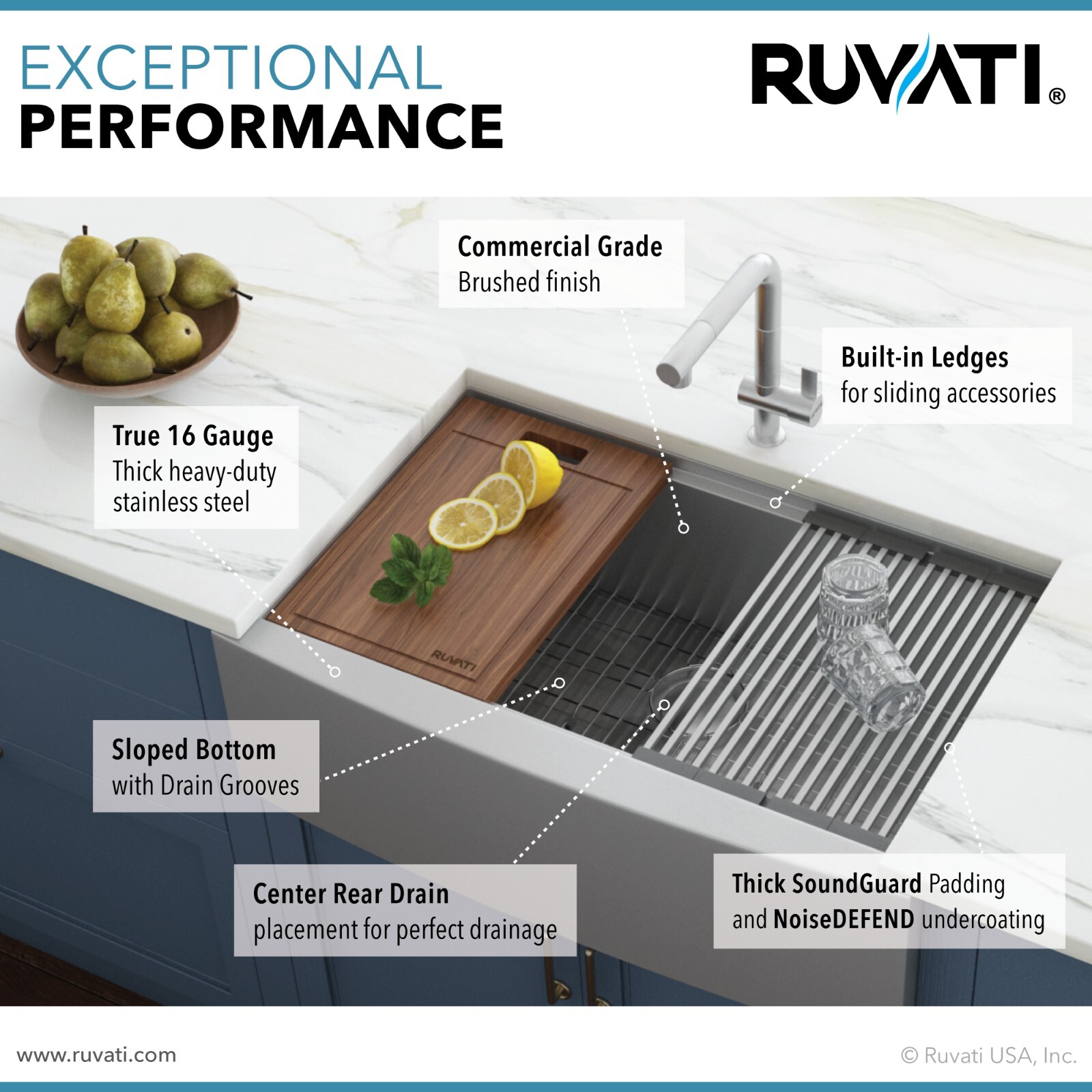 Ruvati 33" Apron-front Workstation Farmhouse 16 Gauge Kitchen Sink- RVH9200