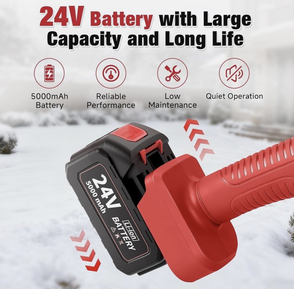 Electric Cordless Snow Shovel, 14.4-Inch | 24V | 5.0Ah Brushless Cordless Snow B