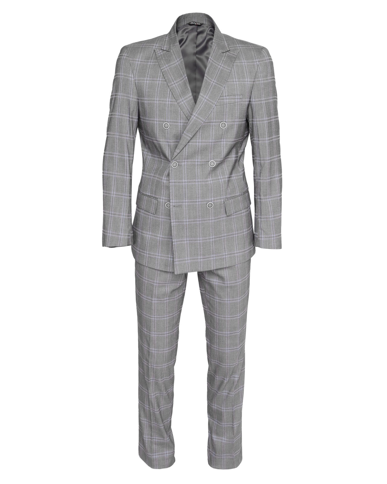 NWT EZZELINO SUIT grey blue check double breasted wool cotton Italy 60 us 50