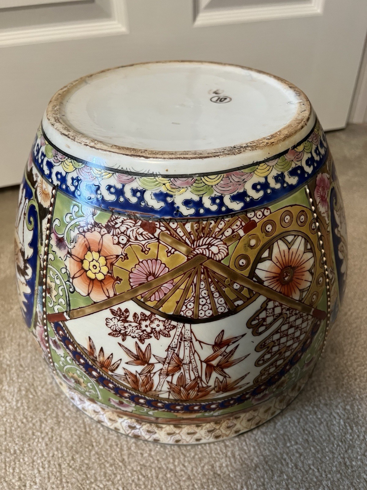 Chinese Koi Fish Bowl Jardiniere Pot Planter Hand Painted Porcelain 12"