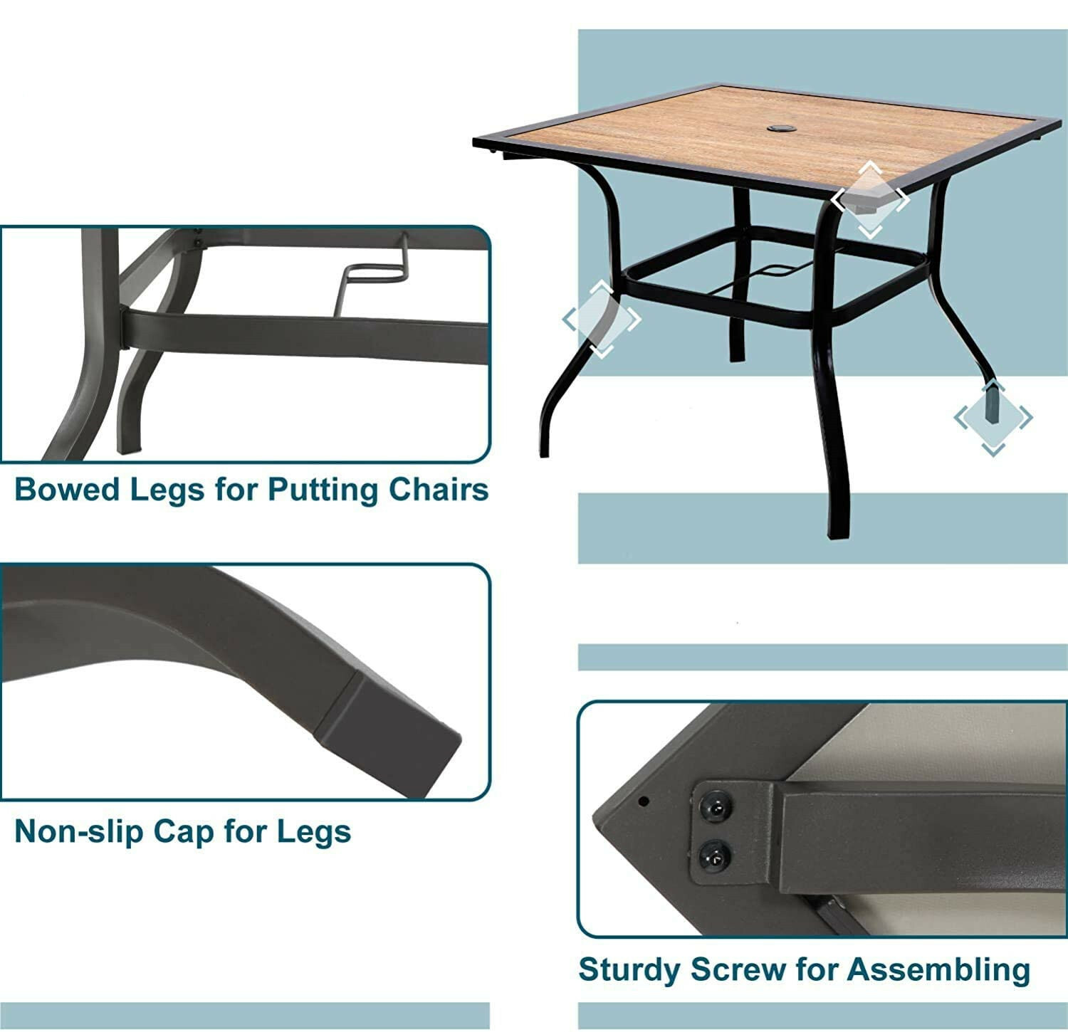 37 " Outdoor Patio Dining Table Garden Metal Table Furniture with Umbrella Hole