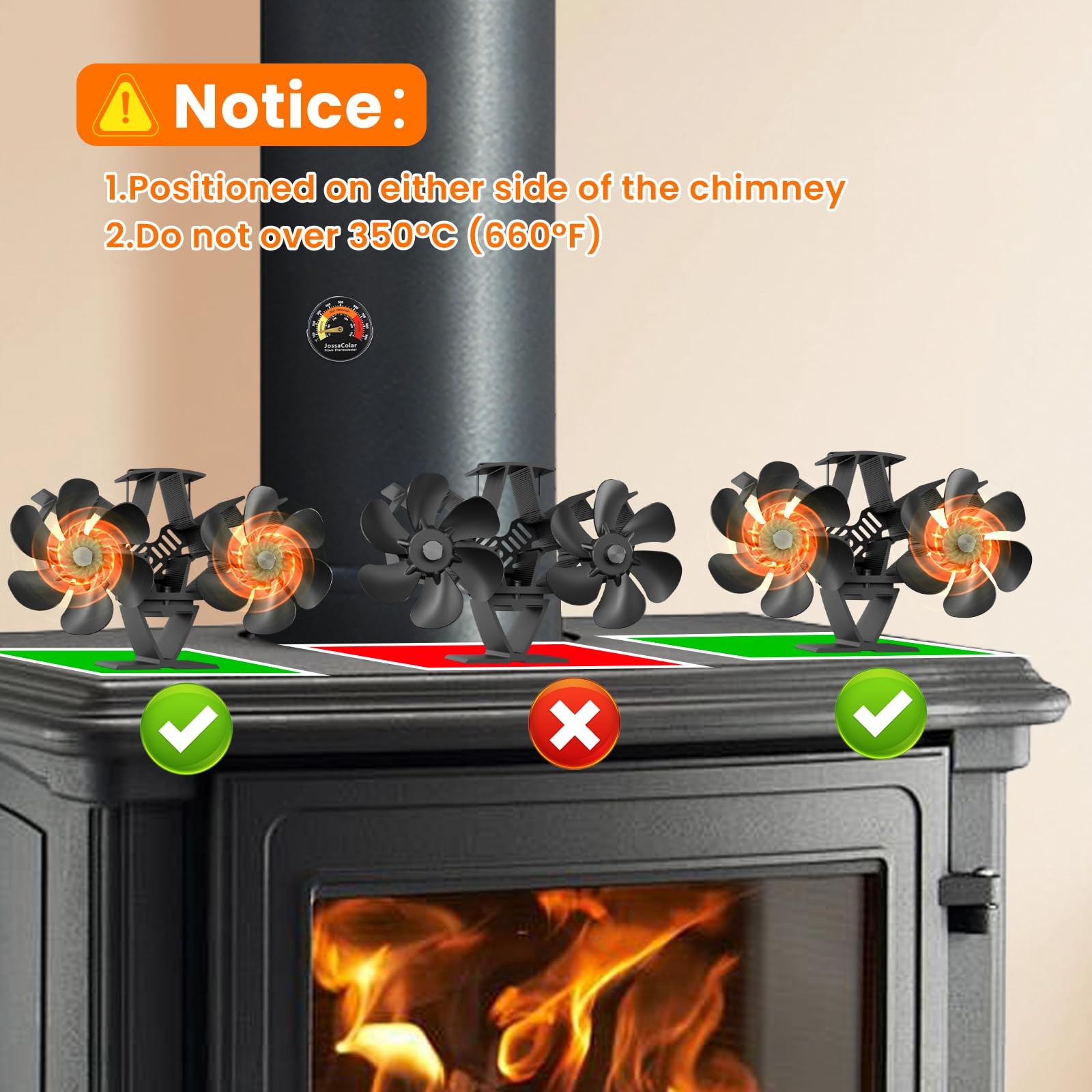 JossaColar Wood Stove Fan Heat Powered | 12-Blade Non Electric Heat Activated...
