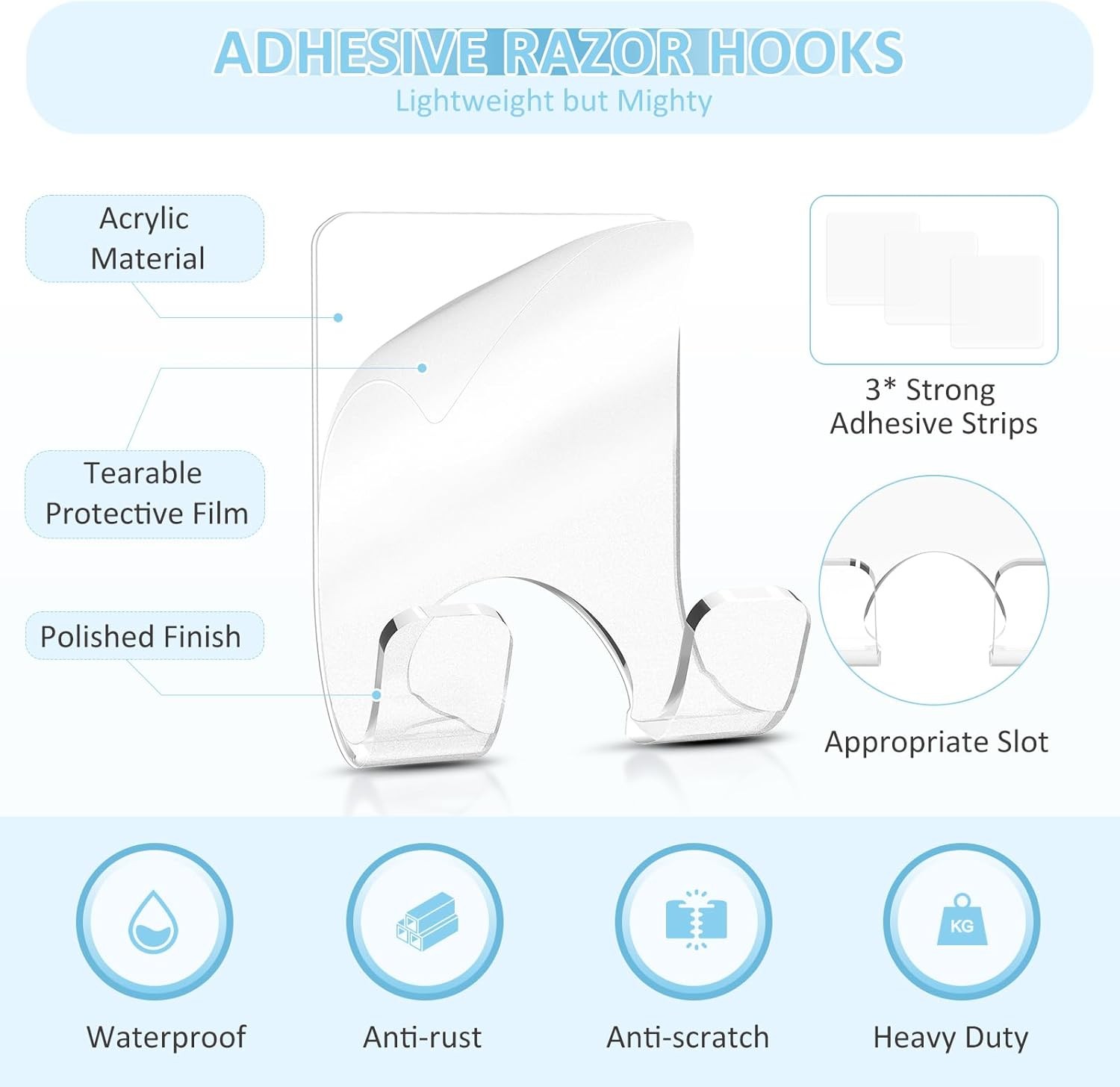 VIS'V Shower Wall Razor Holder, Acrylic Adhesive Razor Hooks for His and Hers, W