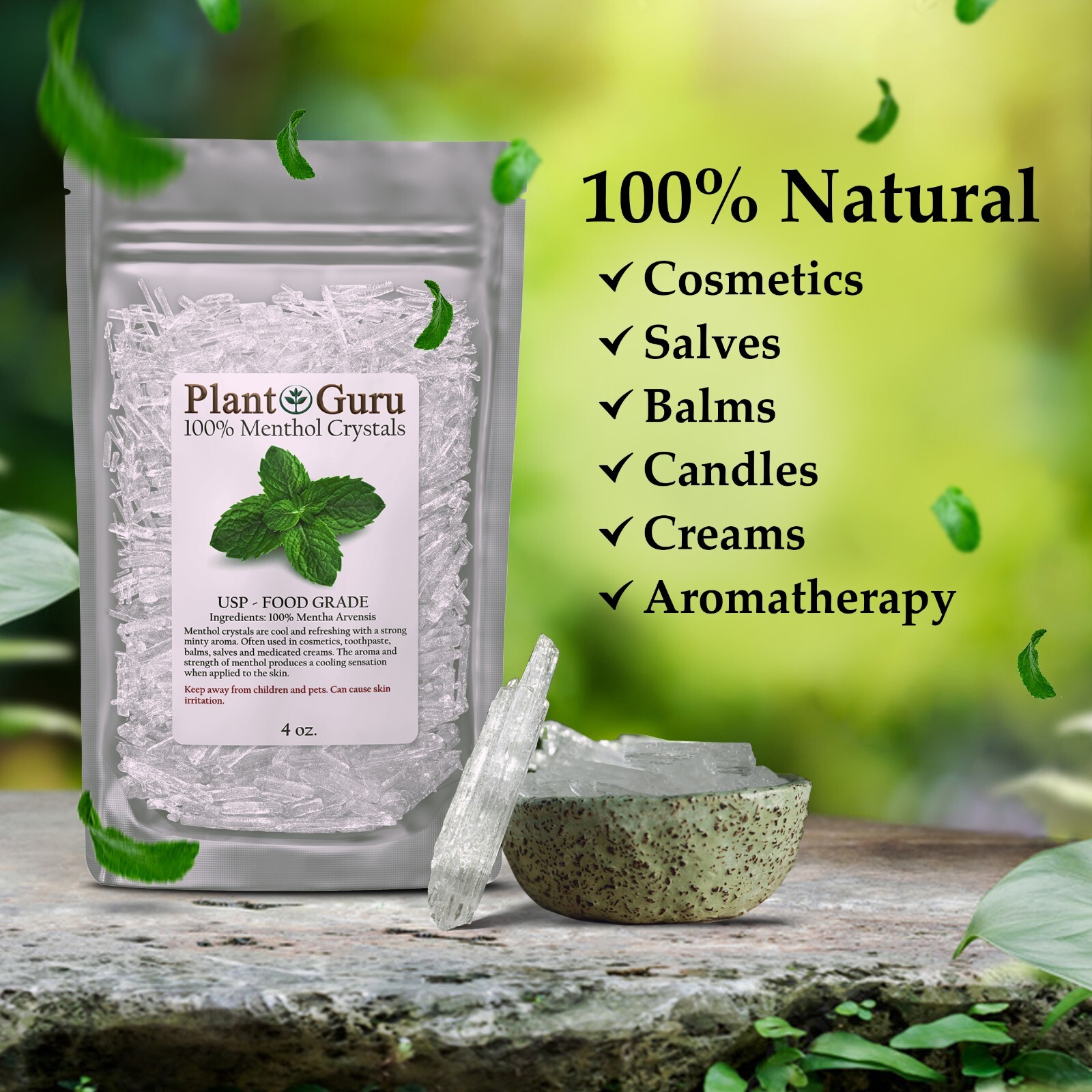 MENTHOL CRYSTALS Mentha Arvensis USP Food Grade 100% PURE 1 oz. to 10 lbs. Bulk