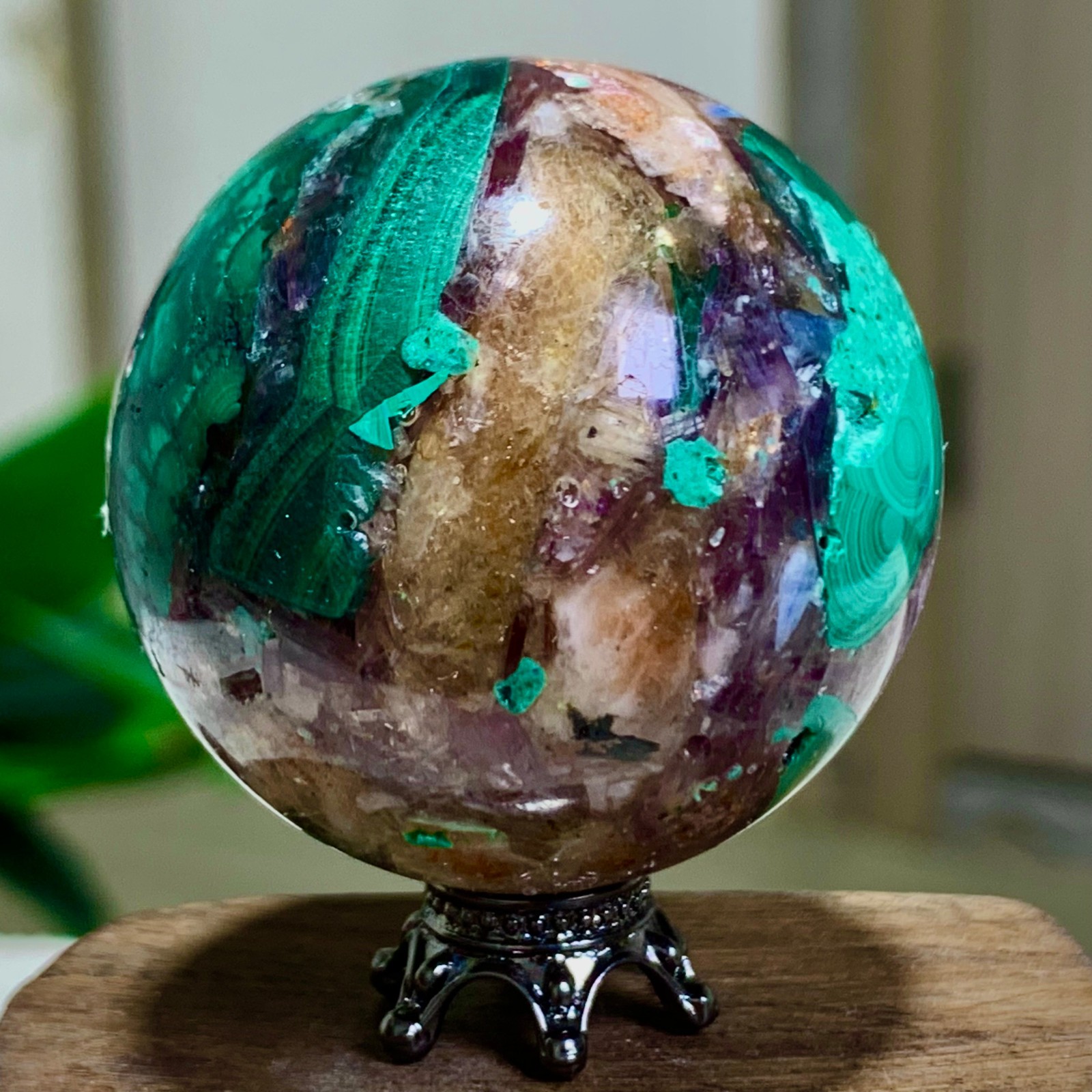 92G Newly discovered rare malachite purple mica symbiotic sphere restoration