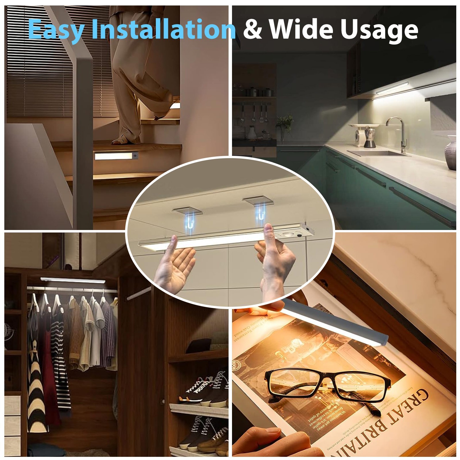 3-Pack LED Under Cabinet Lamp, Rechargeable Motion Sensor, 3 Color Dimmable