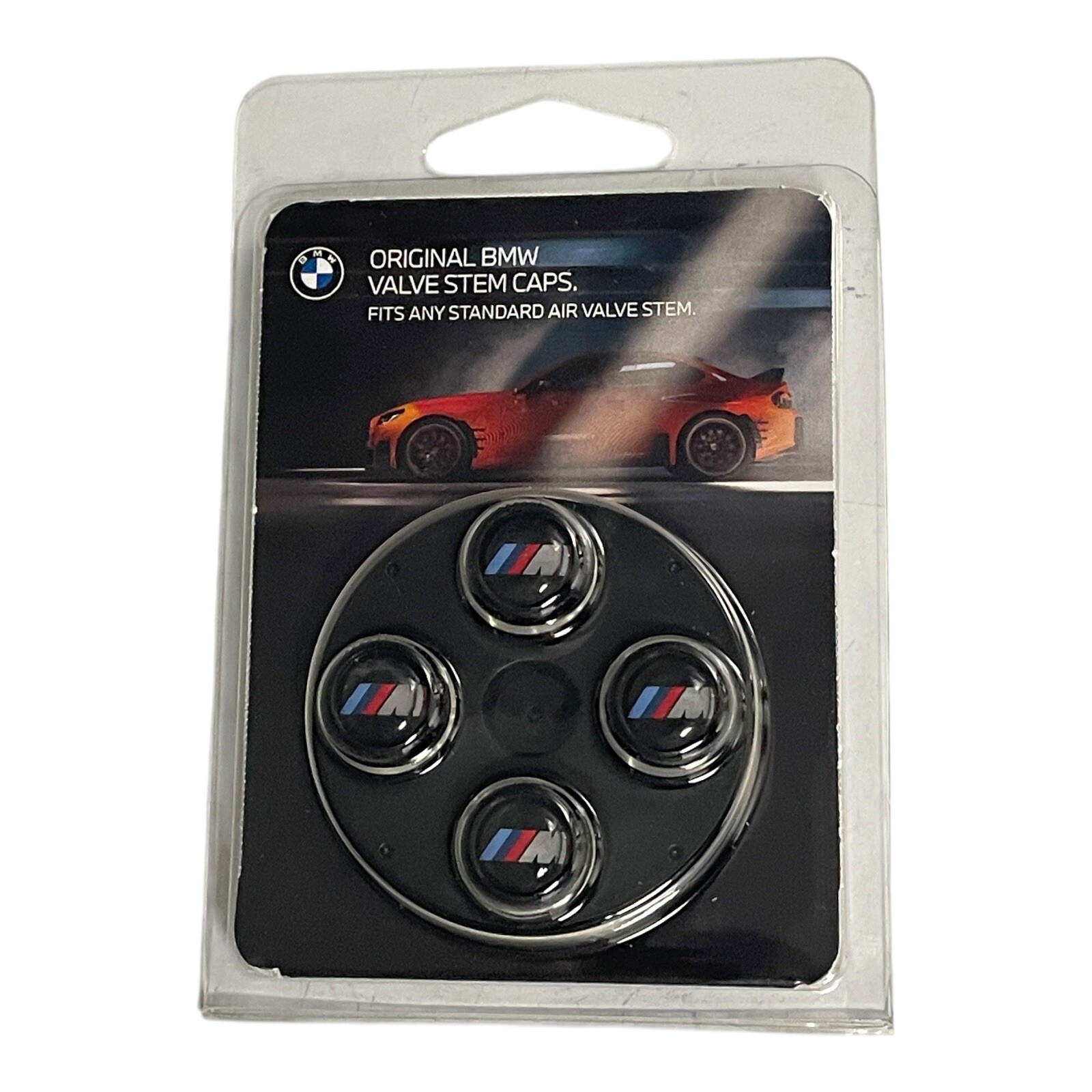 BMW M Performance Emblem Logo Black Tire Valve Stem Caps Set of 4 New