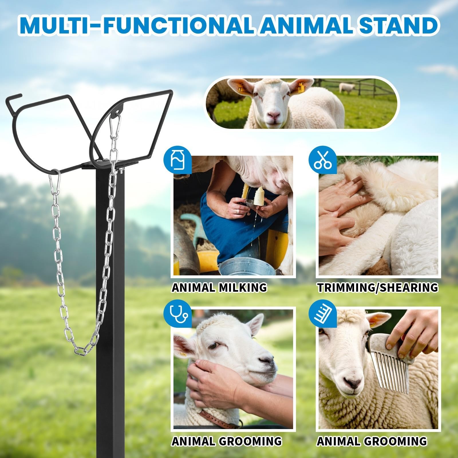 47"x23" Livestock Trimming Stand, Heavy Duty Farm Goat Milking Stand with Ramp