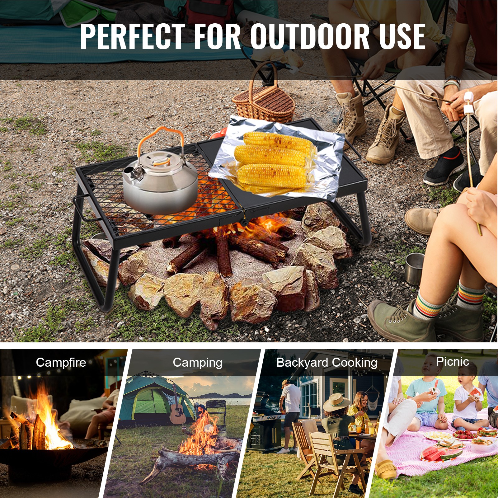 VEVOR Folding Campfire Grill Portable Camping Fire Pit Steel Outdoor BBQ Picnic