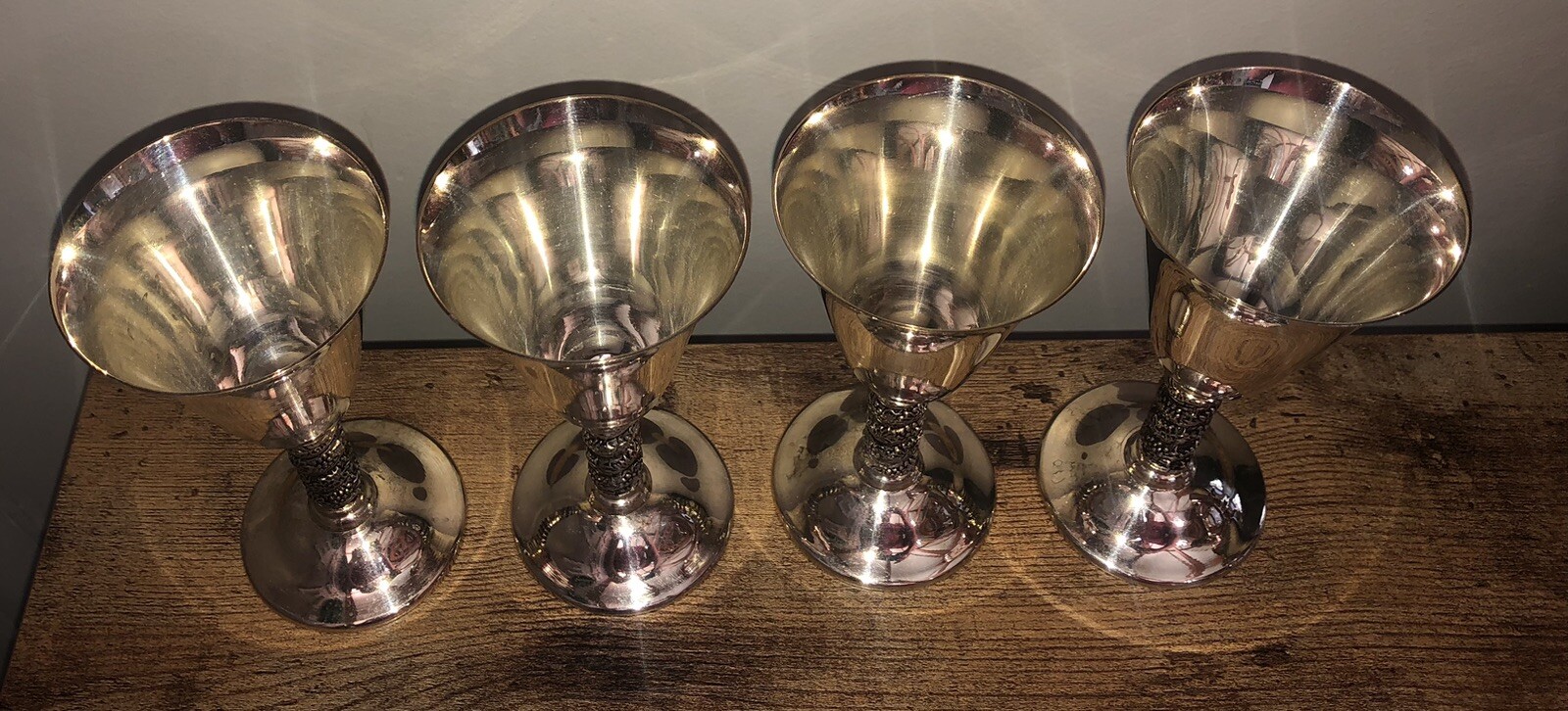 (12) Vintage Alfonso Lara Silverplate Wine Cups Goblets Spain Vine Twisted Stem