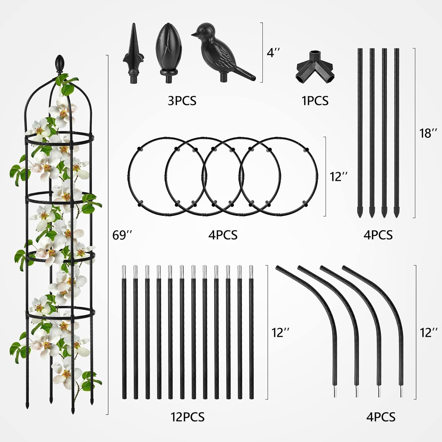 Garden Obelisk Trellis 6Ft Tall Rustproof Climbing Plant Support Garden Black