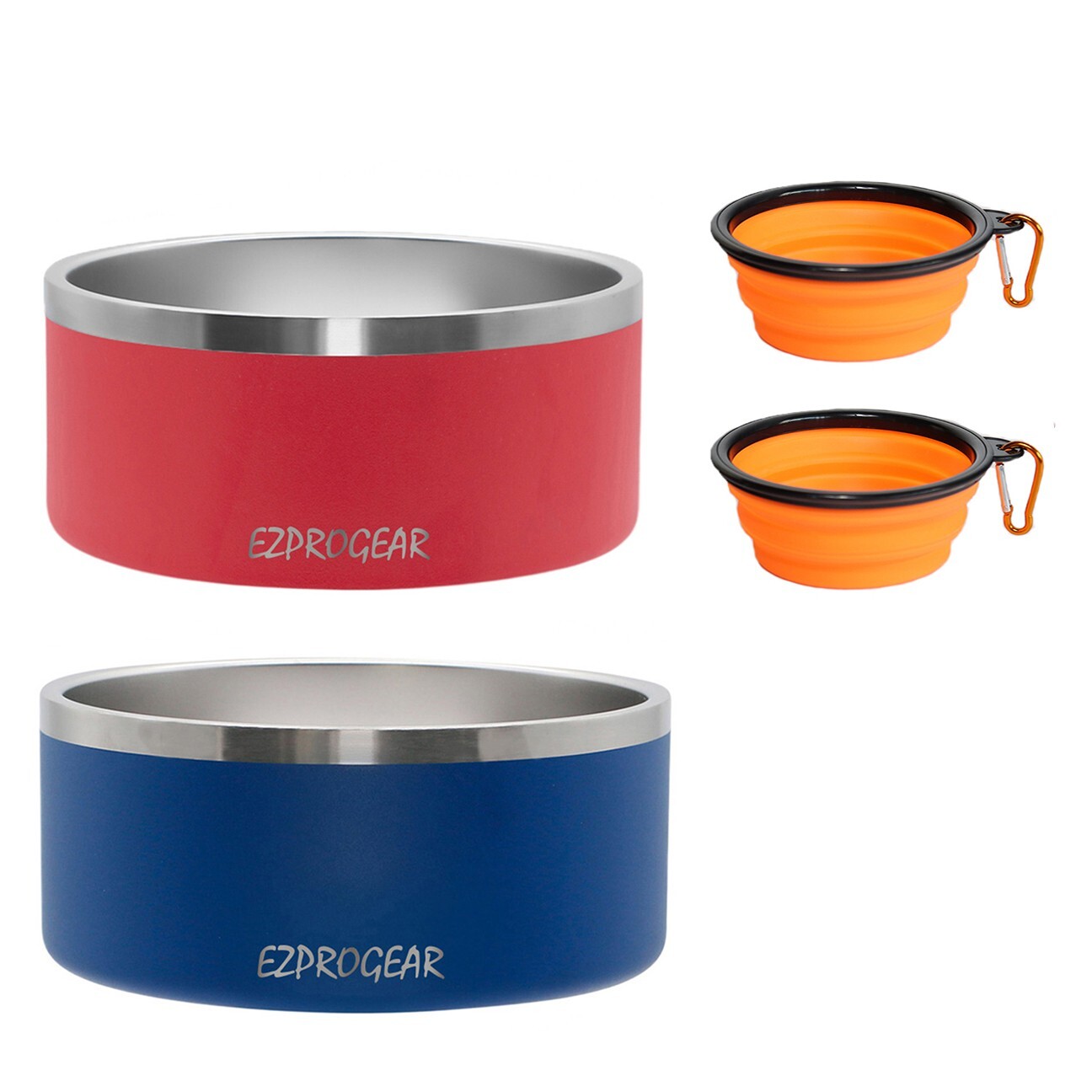 Ezprogear 2 Pack 64 oz Stainless Steel Double Wall Dog Bowl Non-Slip Bottom