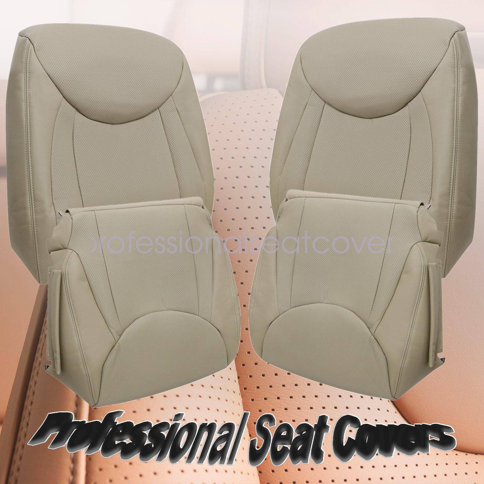 Driver & Passenger Leather Seat Cover Tan For 2001 to 2006 Lexus LS430