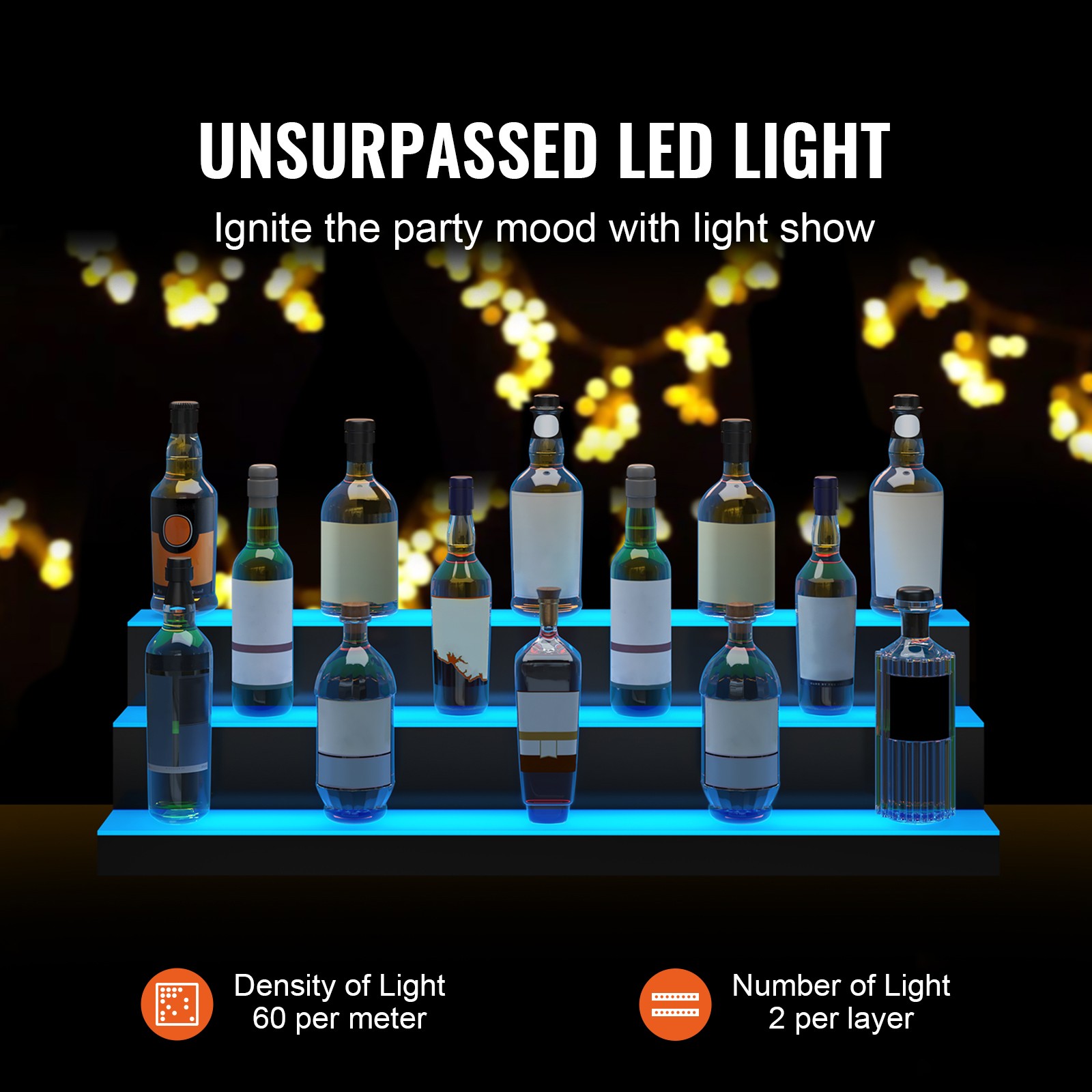 Uimoso LED Lighted Liquor Bottle Display Bar Shelf RF & App Control 40" 3-Step