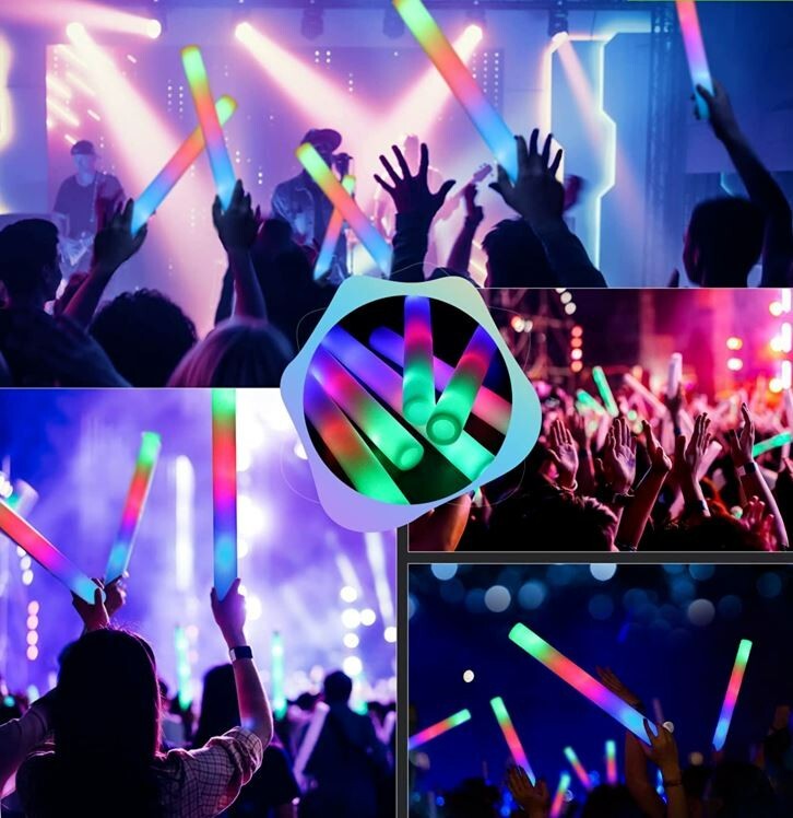 50 PCS LED Light Up Foam Sticks Baton Wands Rally Party Rave Tube Soft Glow Wand