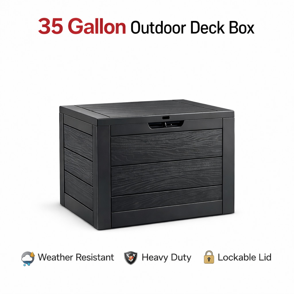 35 Gallon Outdoor Deck Box Heavy Duty Patio Storage Box Lockable Waterproof