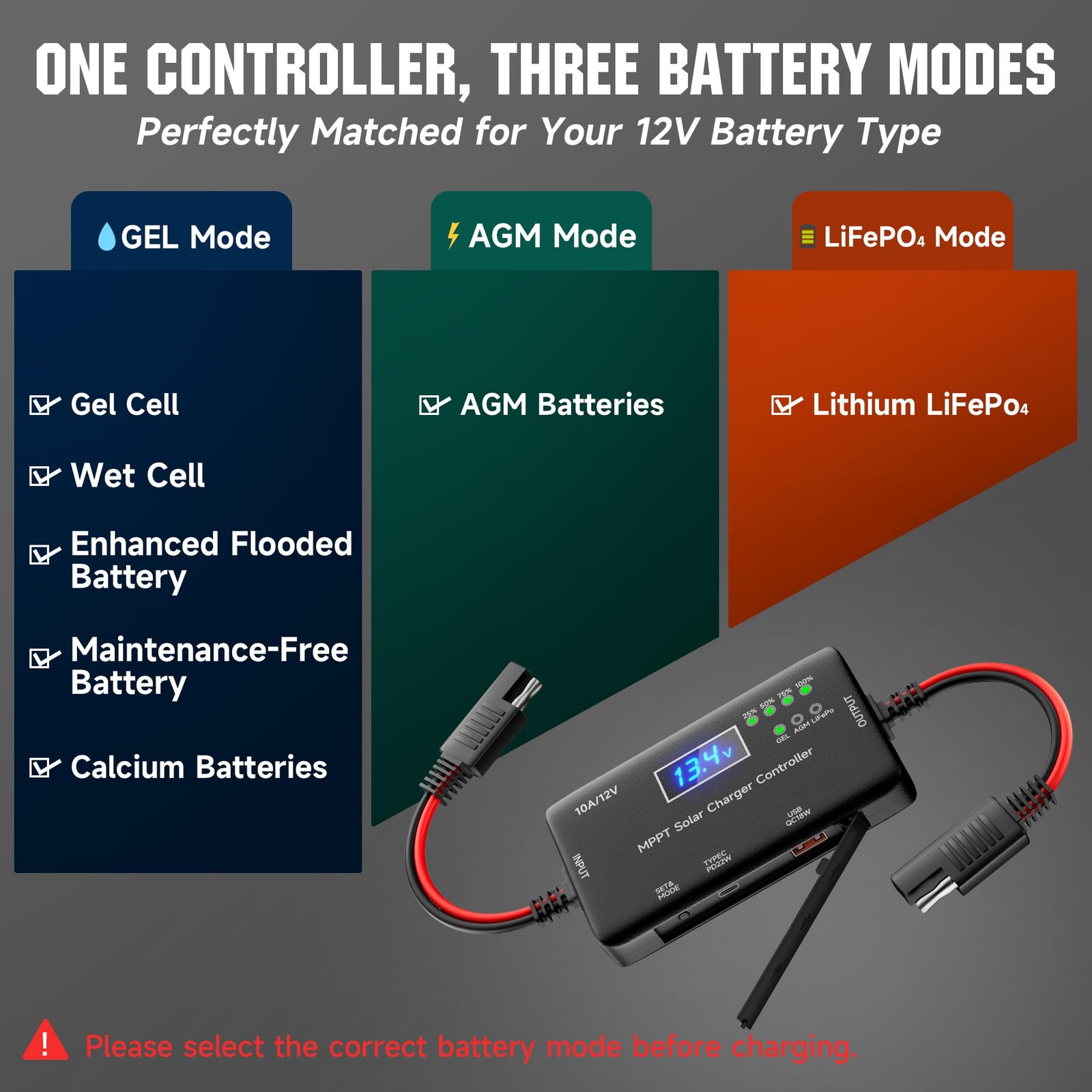 MPPT Solar Charge Controller 12V 10A Charge Controllers for Solar Panels AGM GEL