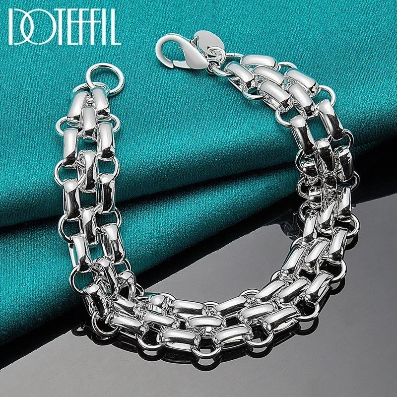 925 Sterling Silver Women Lnterlocking Circle Bracelet Chain Fashion Jewelry