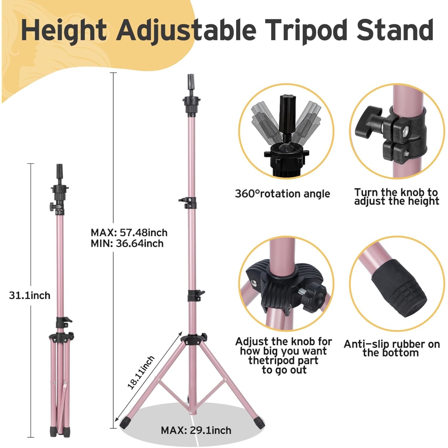 Professional Tripod Reinforced Wig Mannequin Stand Display W/Head Set Adjustable