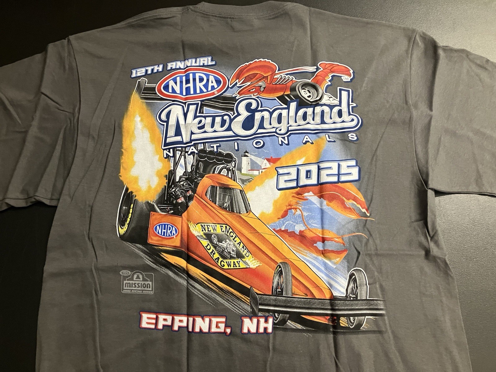 NHRA DRAG RACING OFFICAL 2025 NEW ENGLAND NATIONALS gray EVENT SHIRT SIZE LARGE