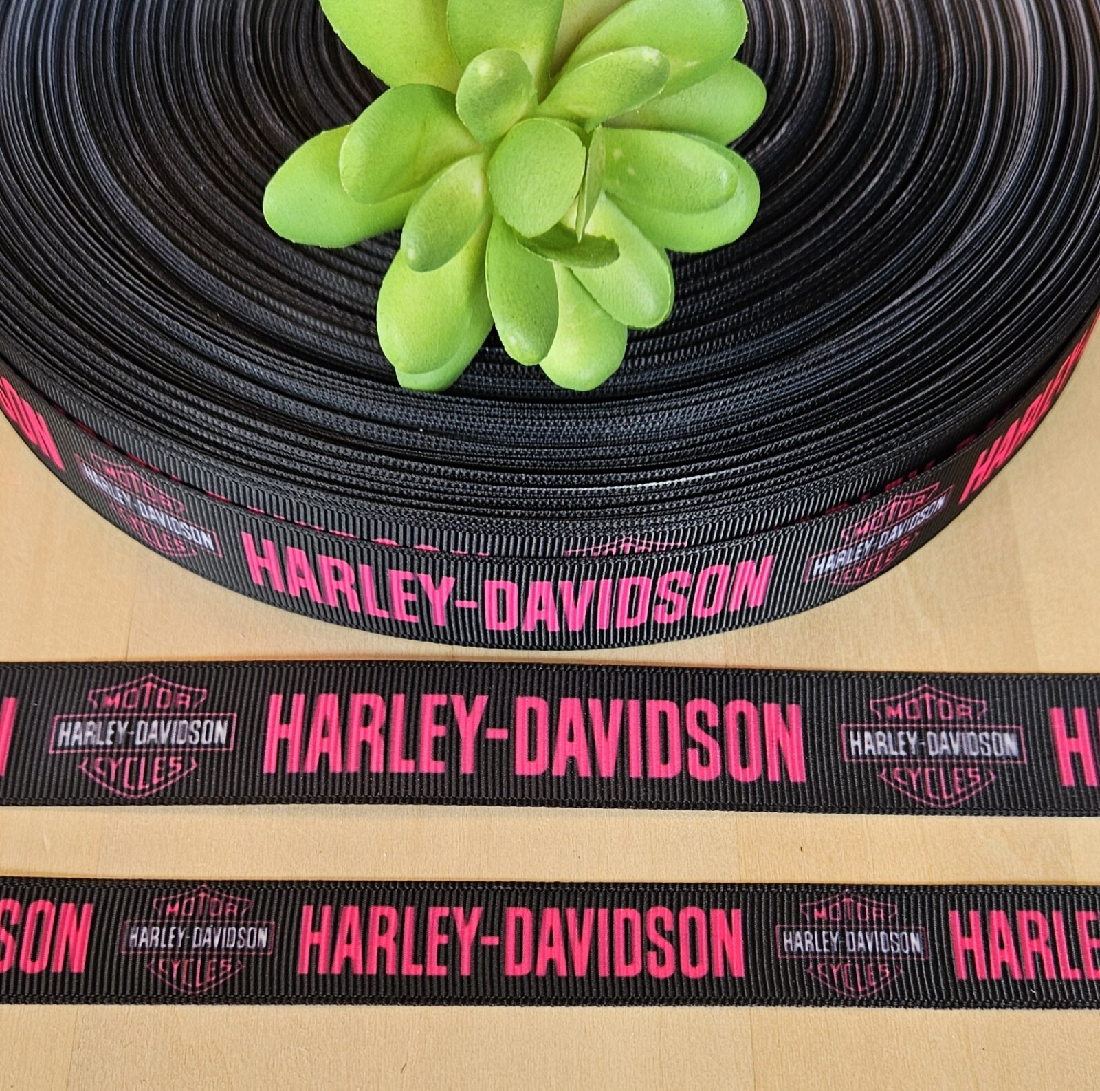 5/8 & 7/8" (1 YD) Harley-Davidson Grosgrain Ribbon Biker Motorcycle Pink Harley