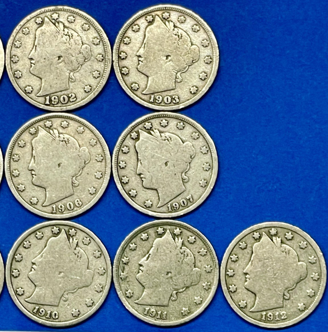 Complete Liberty V Nickels Set of 13 Consecutively Dated Coins from 1900 to 1912