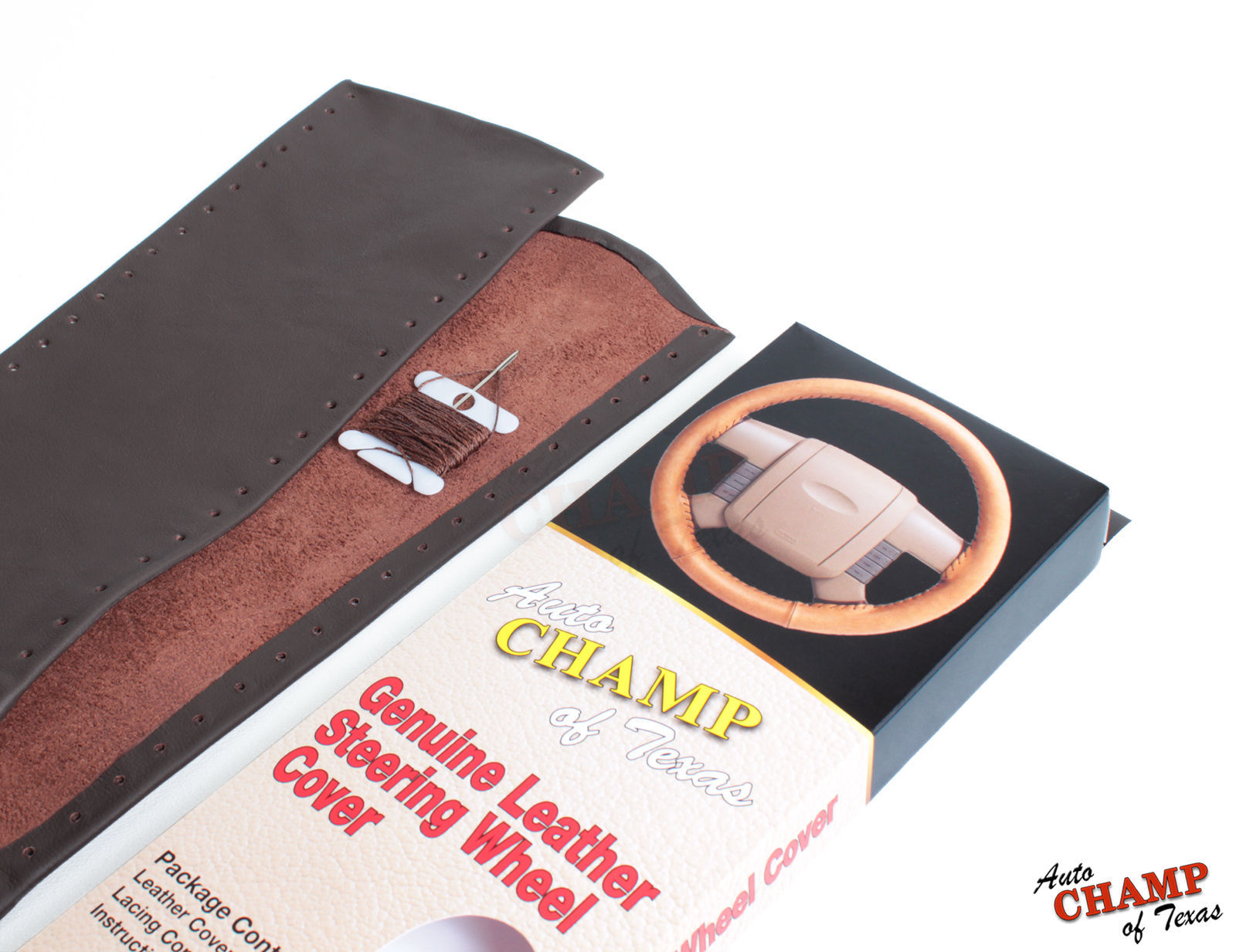 For 2009-2012 Dodge Ram 1500 2500 3500-Leather Steering Wheel Cover, Dark Brown