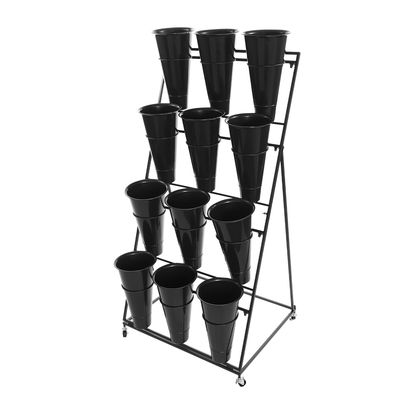 4 Tier Metal Flower Stand with 12 Buckets and Wheels for Florist Garden Outdoor