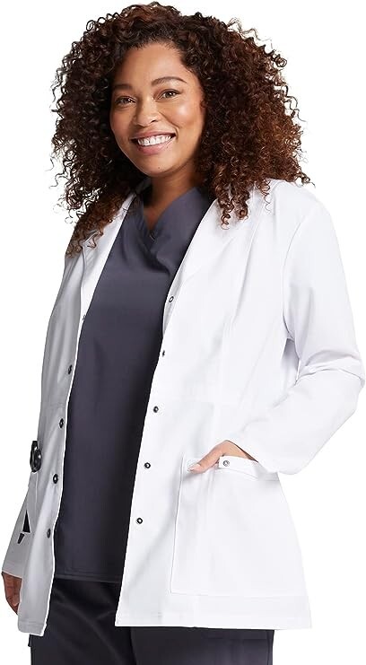 NWT Dickies Xtreme Stretch Women Scrubs Lab Coats 28" Snap Front White XS-M