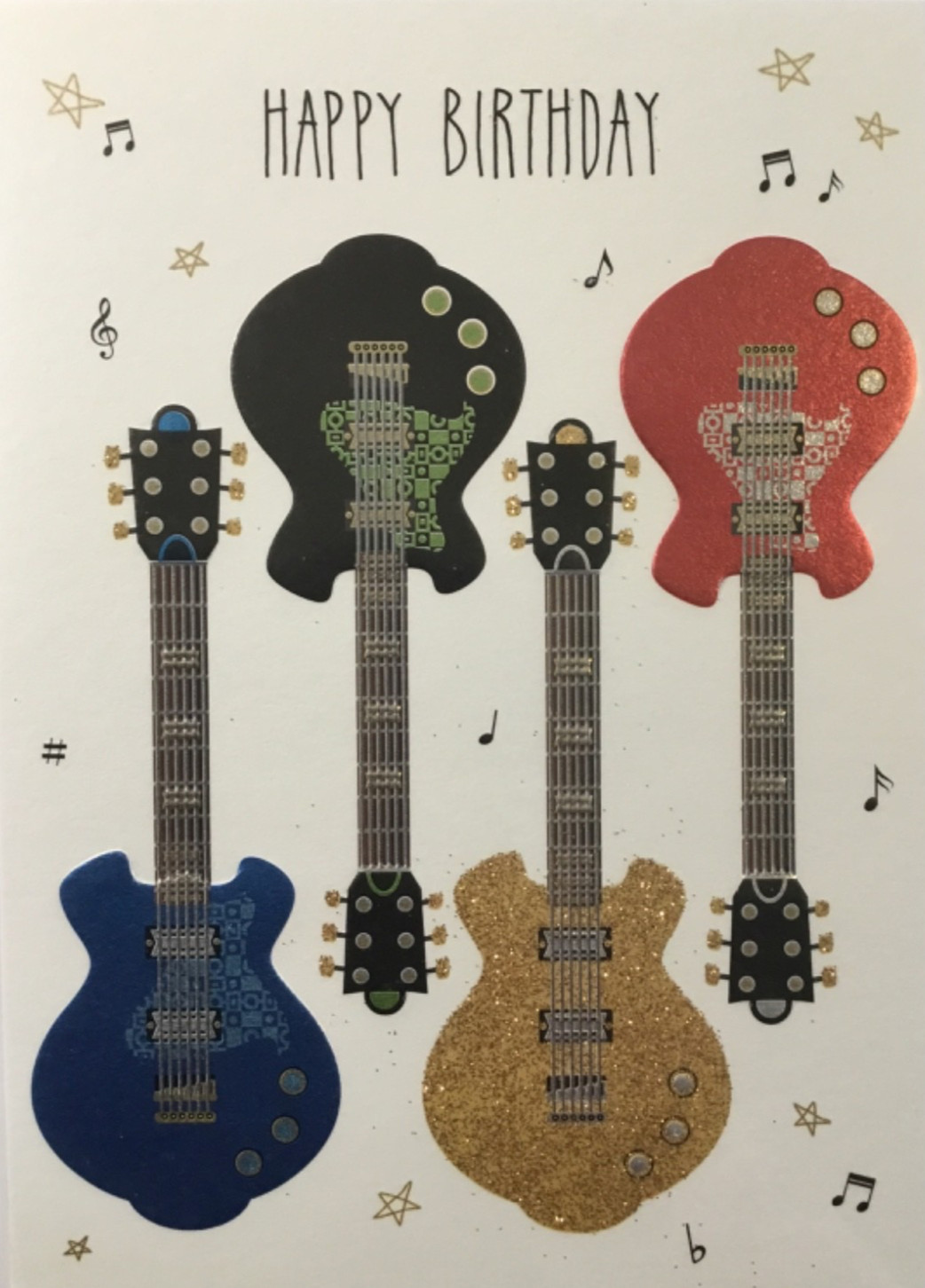 Notes & Queries- Birthday- Guitars- Embossed Foil and Glitter- United Kingdom
