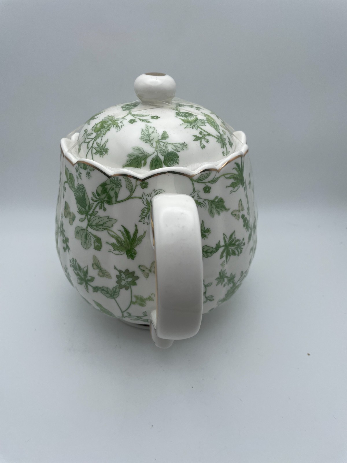 Grace Teaware Shabby Chic Green Floral Gold Trim Fine Porcelain Teapot & Lid B97