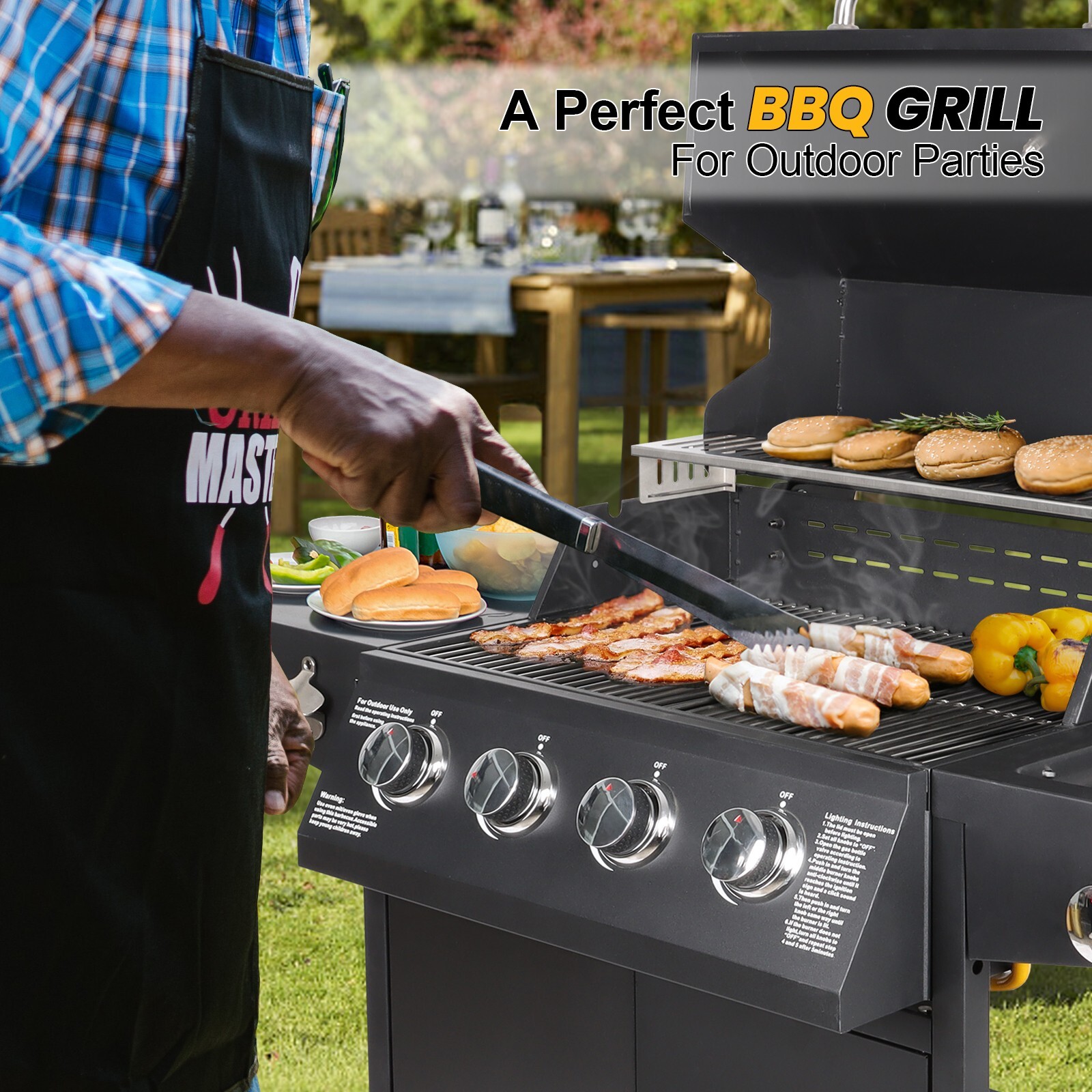 Propane Gas Grill 4 Burners a Side Burner Steel Grill Cart Outdoor Cooking BBQ