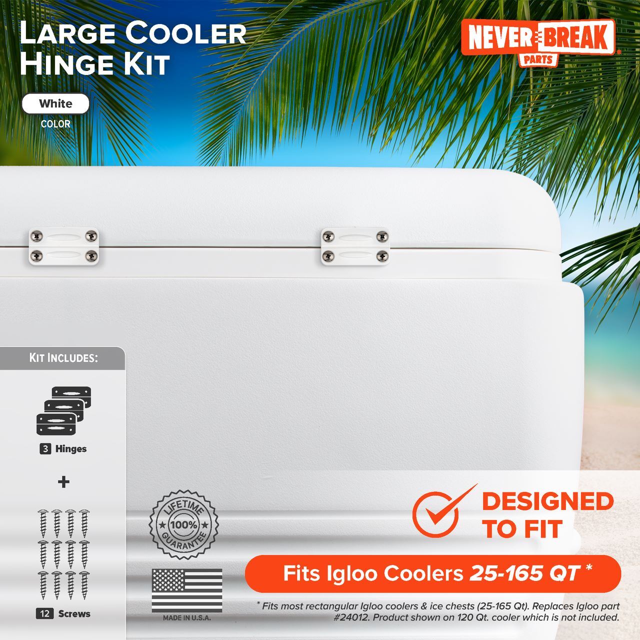 NeverBreak Parts - Igloo Cooler Hinges (white) - 3 Pk with screws