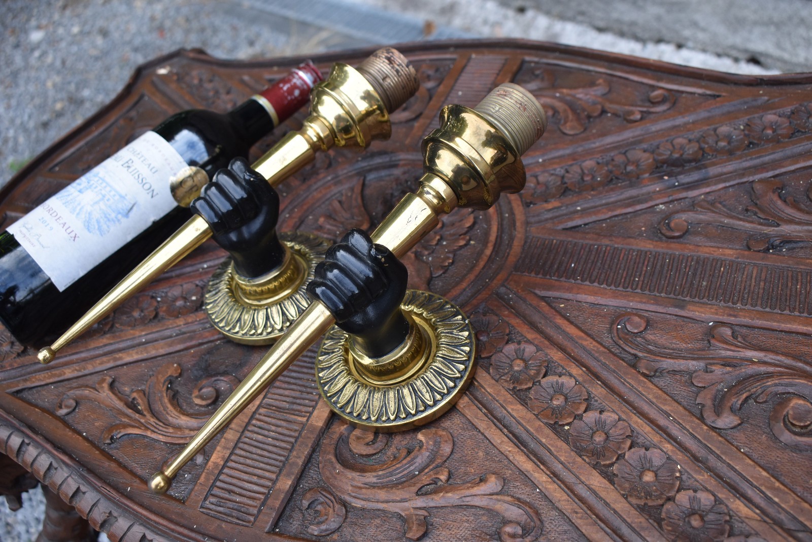 PAIR hollywood regency Bronze hand wall lights sconces maison charles 70s