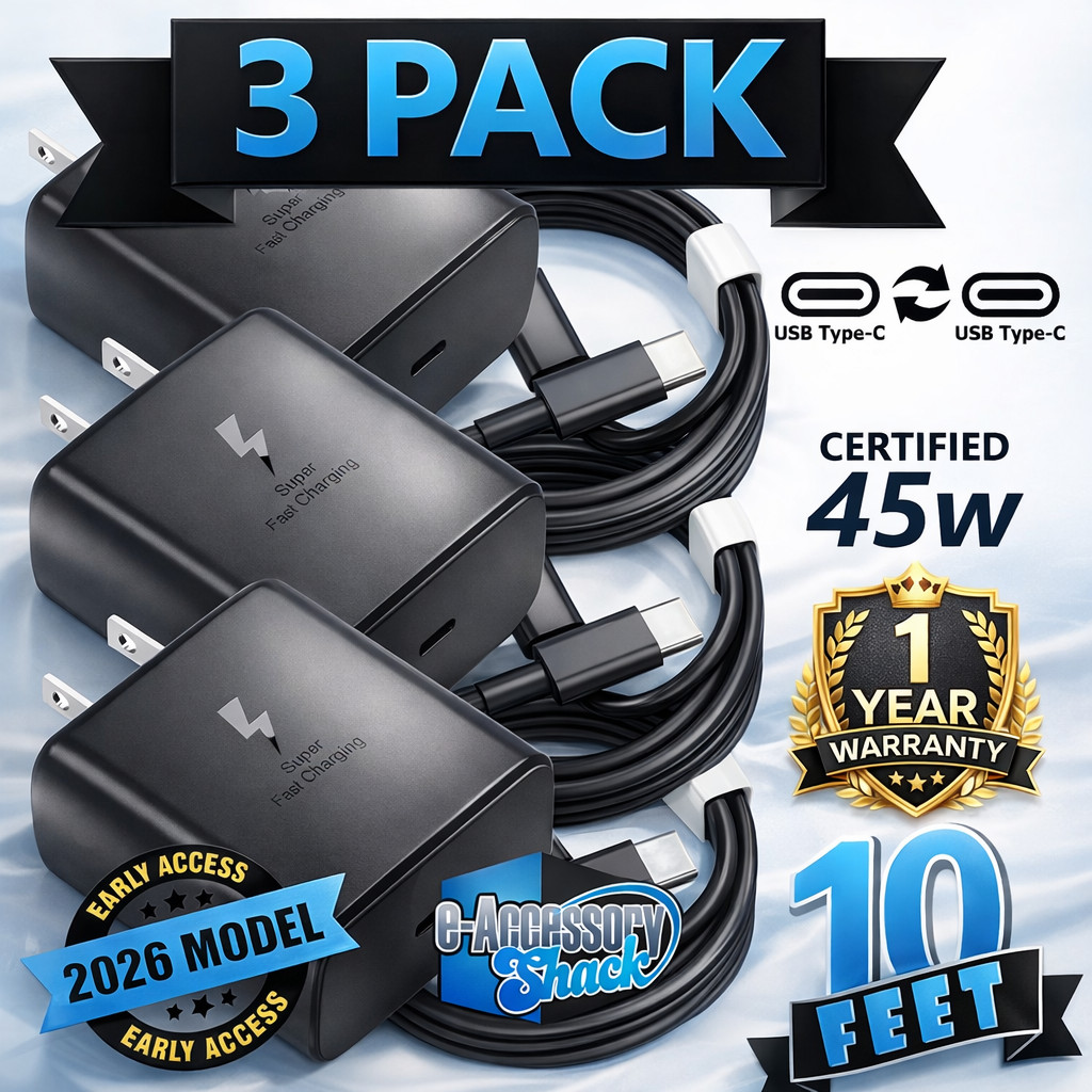 3 PACK 45w USB-C Fast Wall Charger+10ft Cable For Samsung Galaxy S25 S24 S23 S22